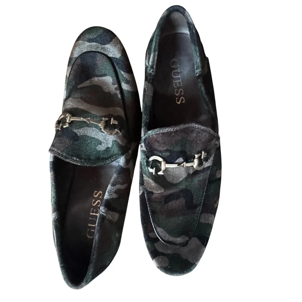 Guess Men‎ Edwin Bit Loafers Flat Mocassins Velvet Camo Camouflage Size 8